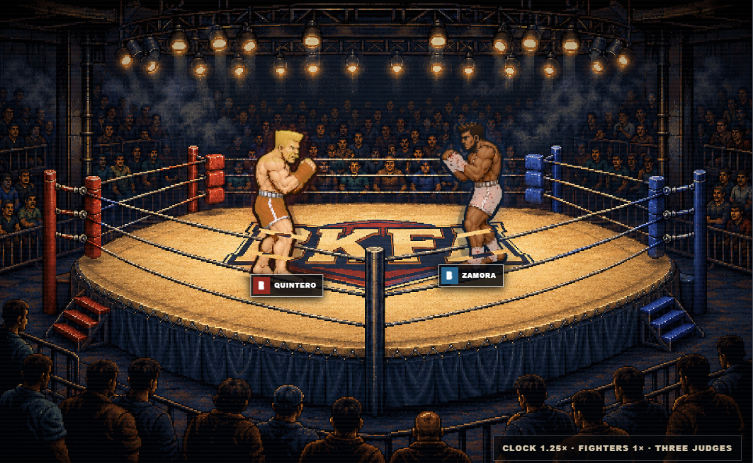 A screenshot from the BKFA fighting game showing the in-ring action and fight interface